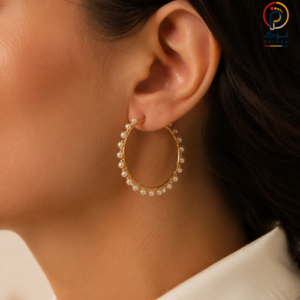 گوشواره حلقه‌ای بزرگ فلزی با مروارید